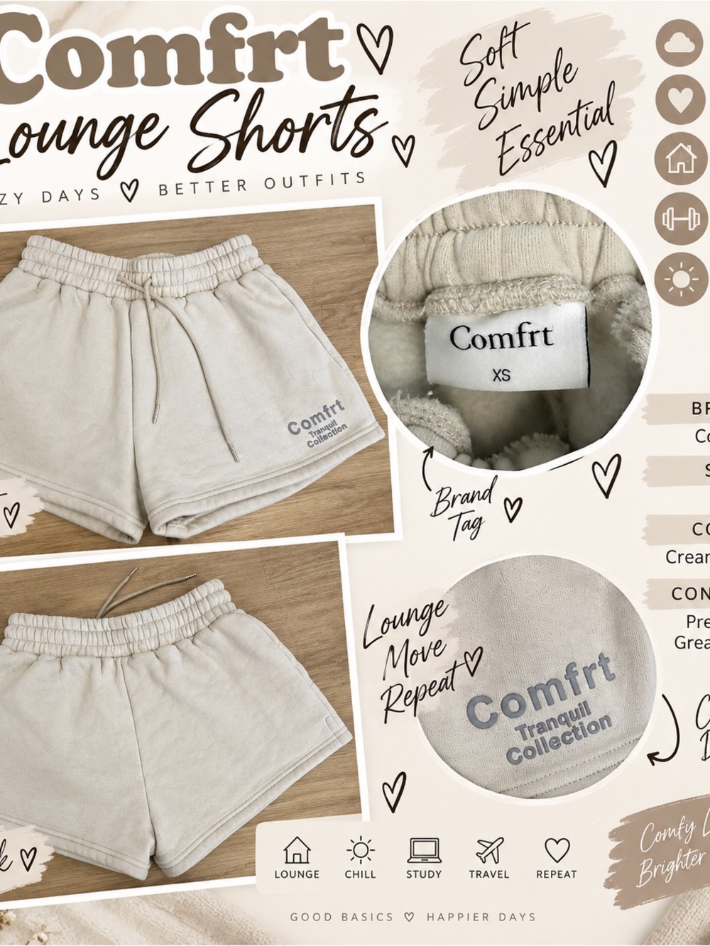 Comfrt Cream Athletic Lounge Shorts - Women's